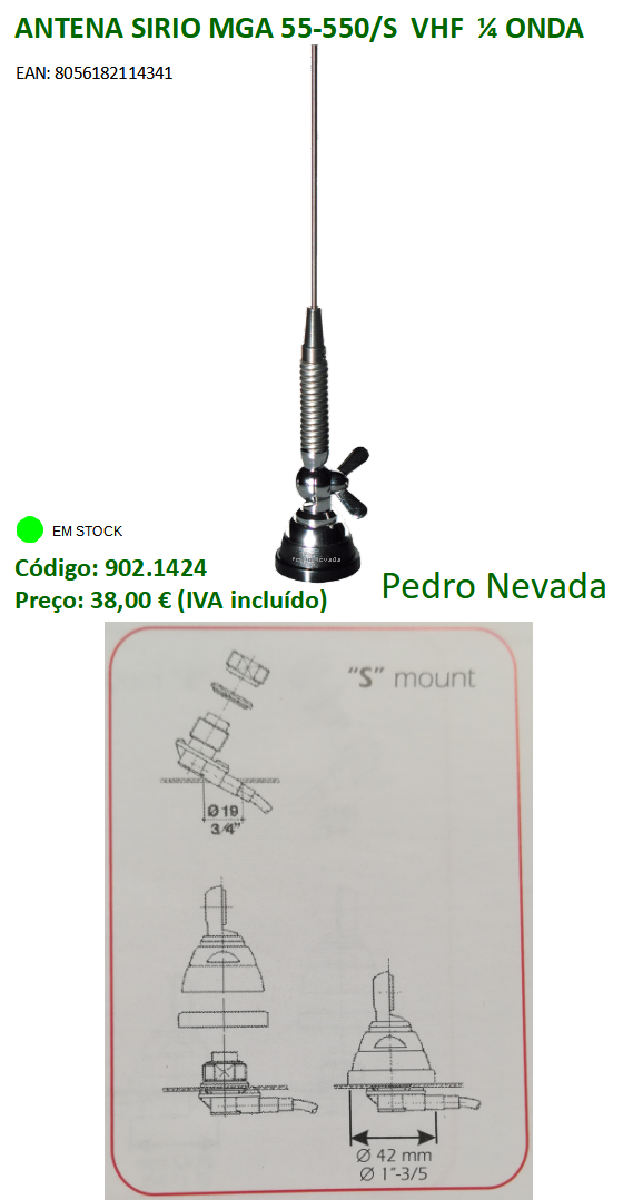 ANTENA SIRIO MGA 55-550/S VHF 1/4 ONDA - Pedro Nevada