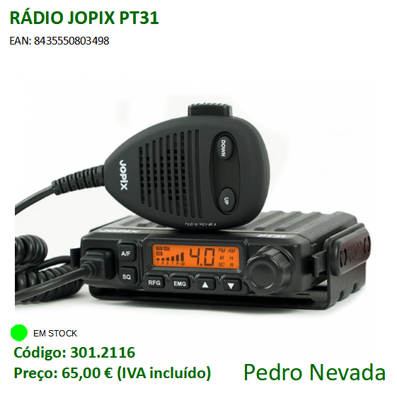 RÁDIO CB JOPIX PT-31 - Pedro Nevada